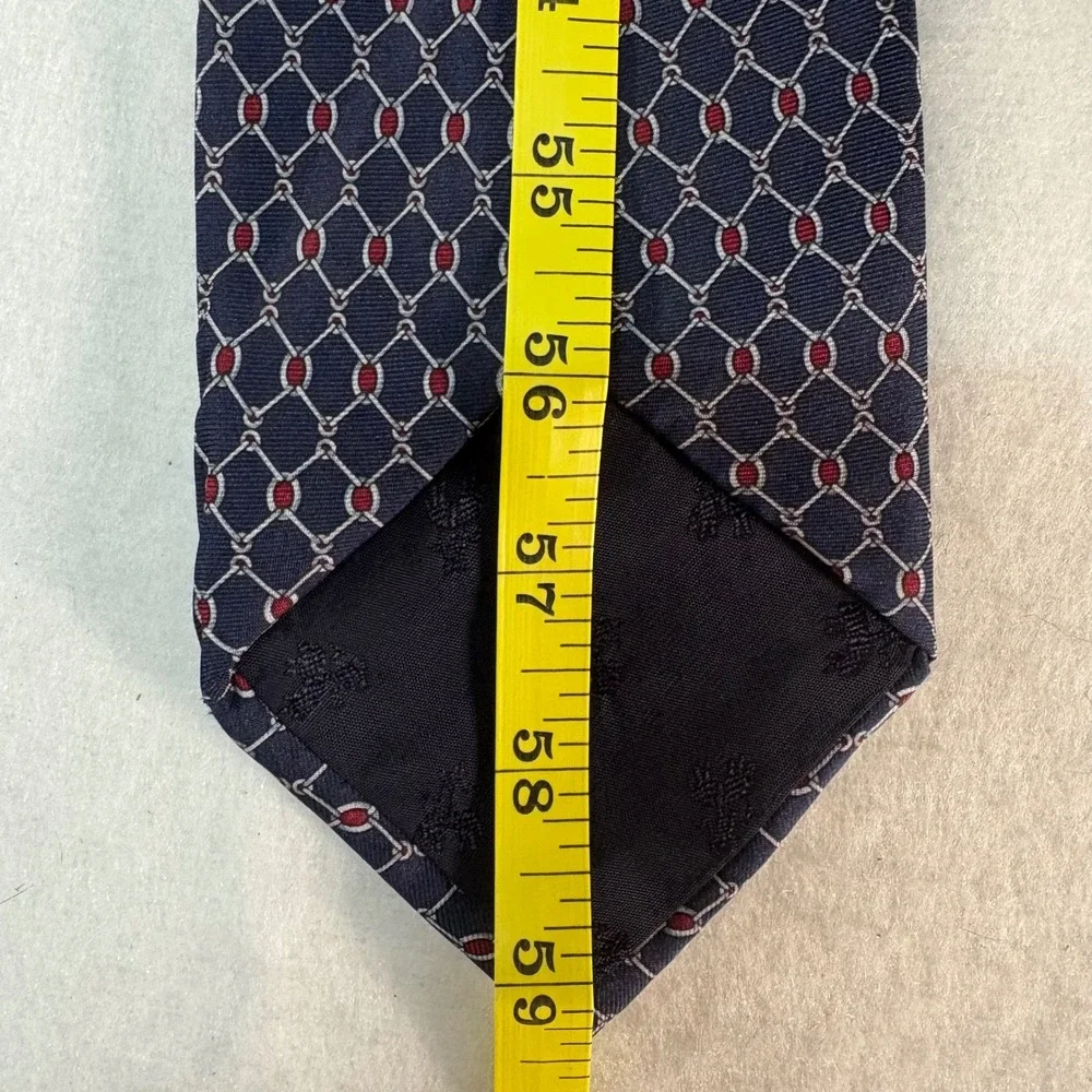 Brooks‎ Brothers Makers Mens Silk Tie Navy Red Geometric Chain Link Made in USA